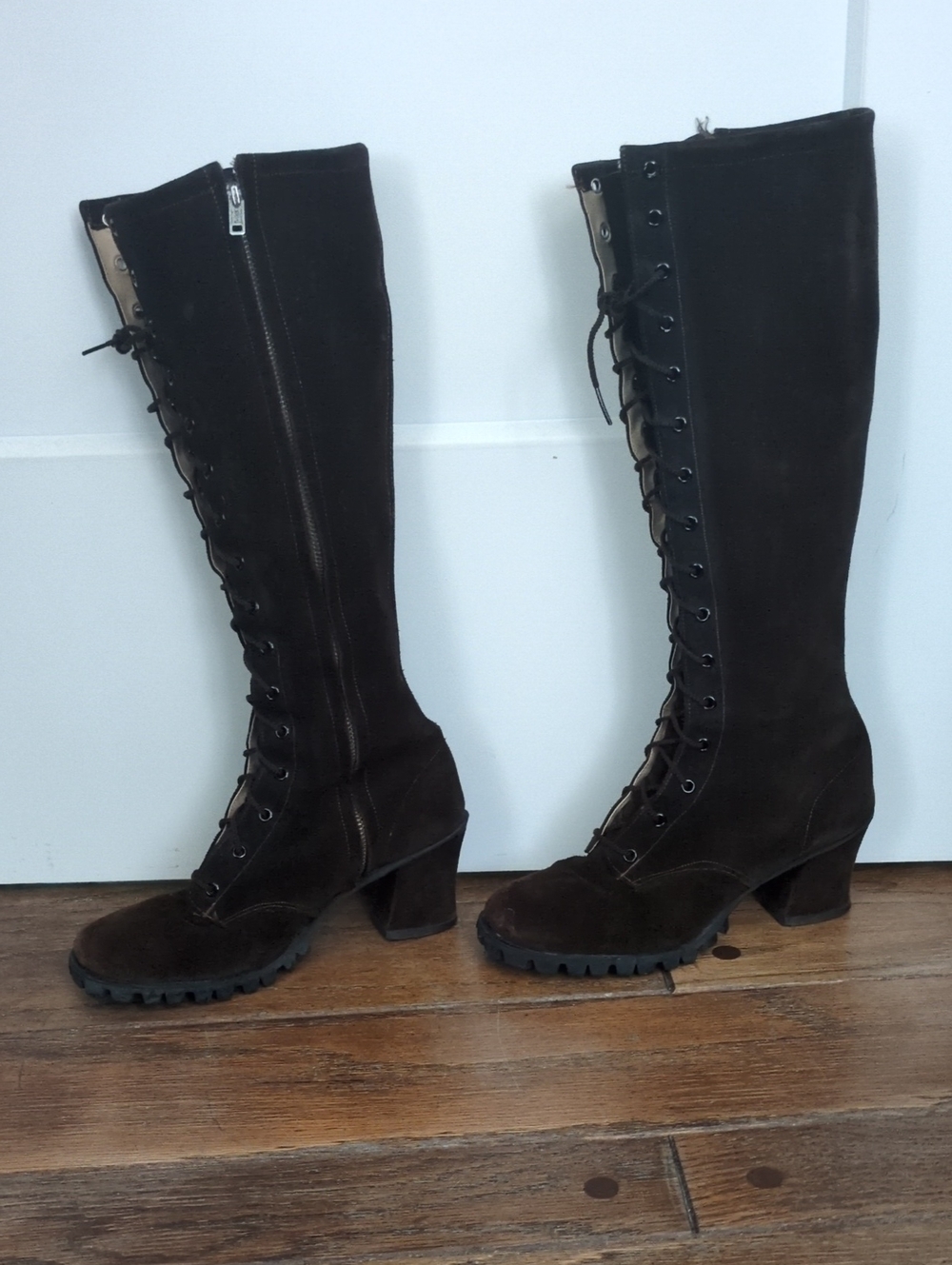 Vintage Sbicca Dark Brown Knee-High Lace-Up Suede Boots